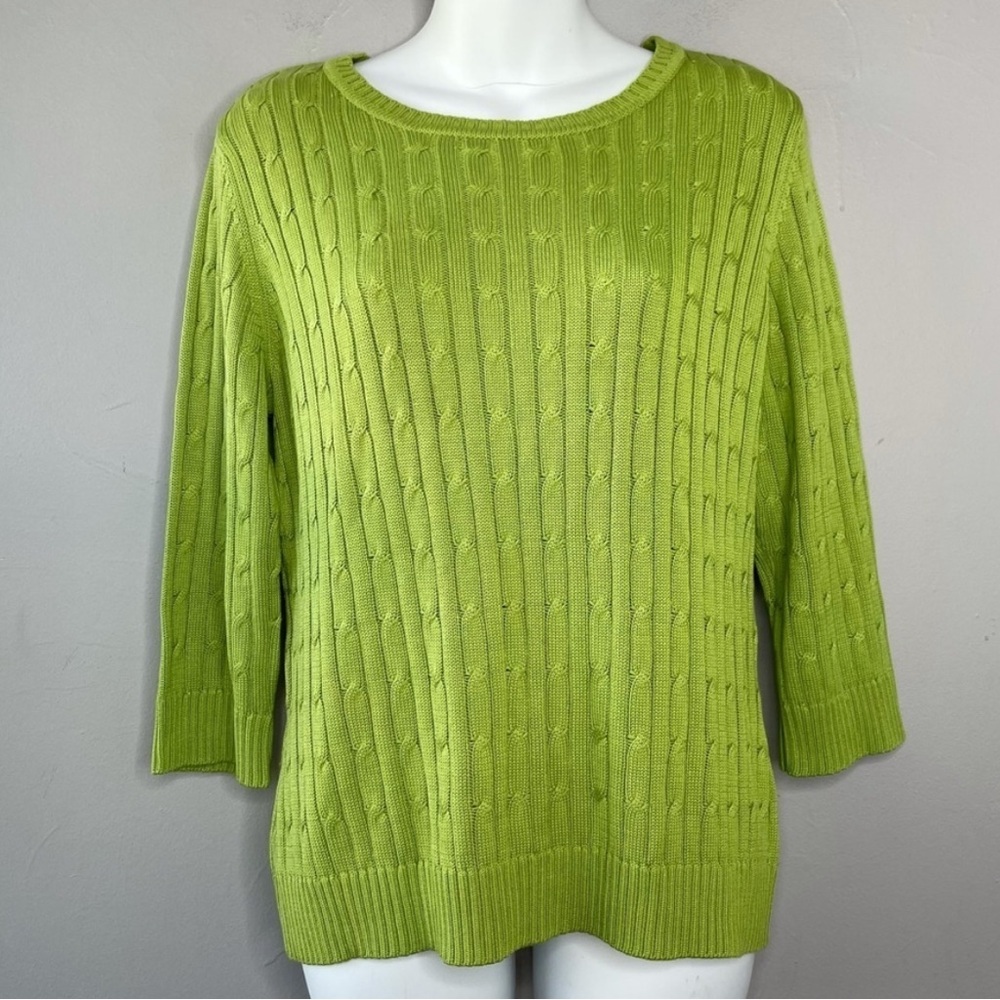 MARSHALL FIELDS Vintage Lime Green Silk Cable Knit Sweater Size Medium - Picture 1 of 5
